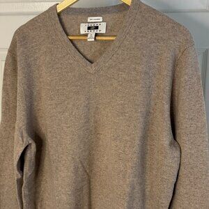 Joseph Abboud XL Camel Brown 100% Cashmere V-Neck Luxury Pullover Sweater